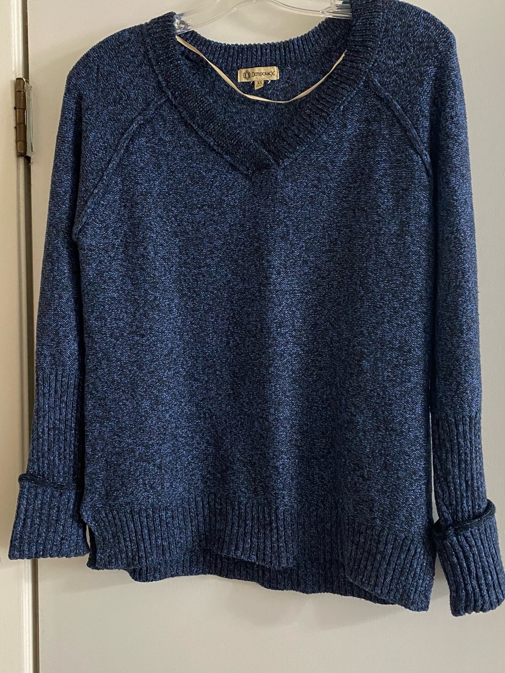 Democracy Heathered Navy V-Neck Pullover Sweater